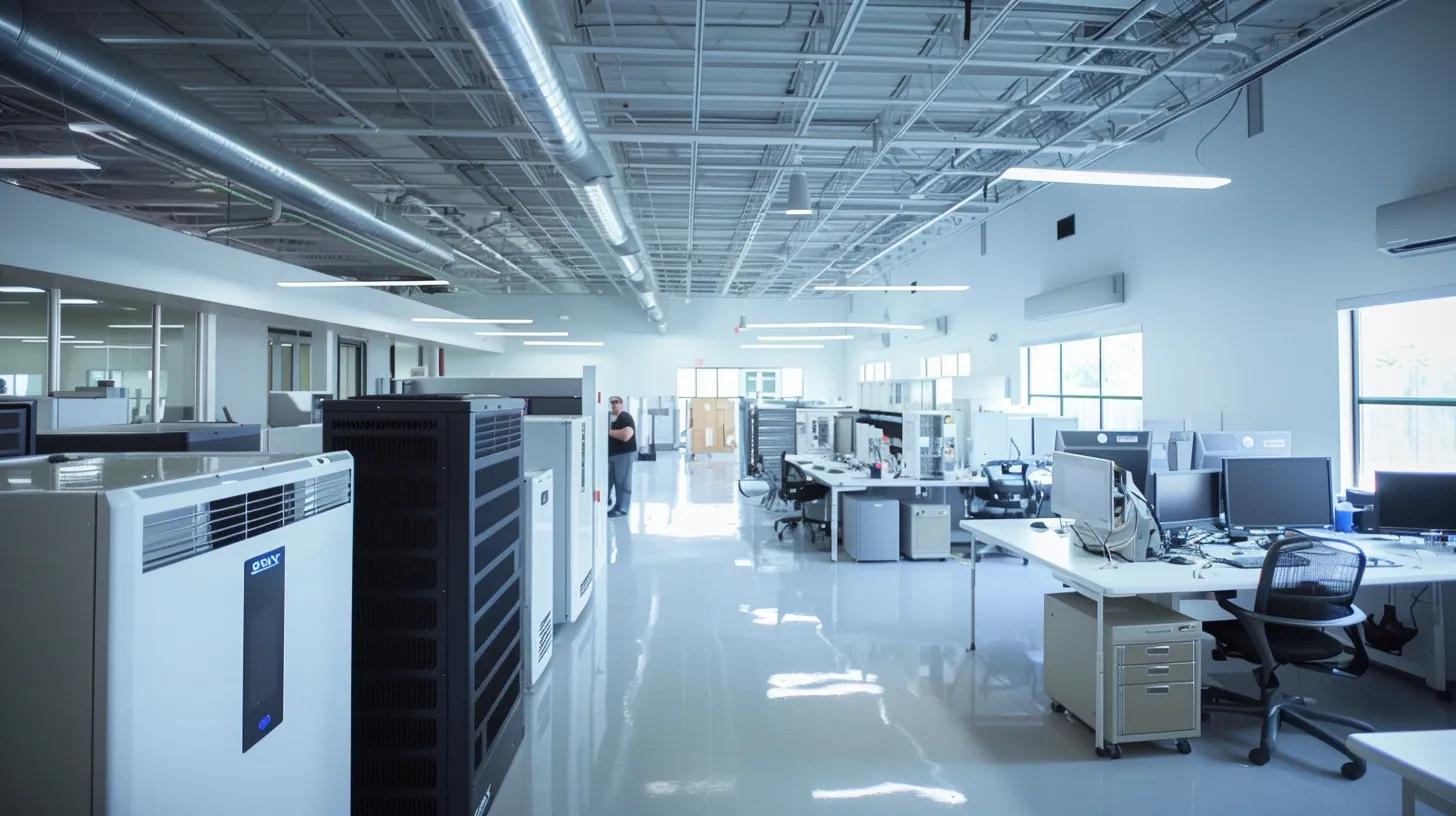 a sleek, modern hvac service center bustling with technicians efficiently examining high-tech air conditioning units, emphasizing professionalism and the importance of routine maintenance for peak performance.